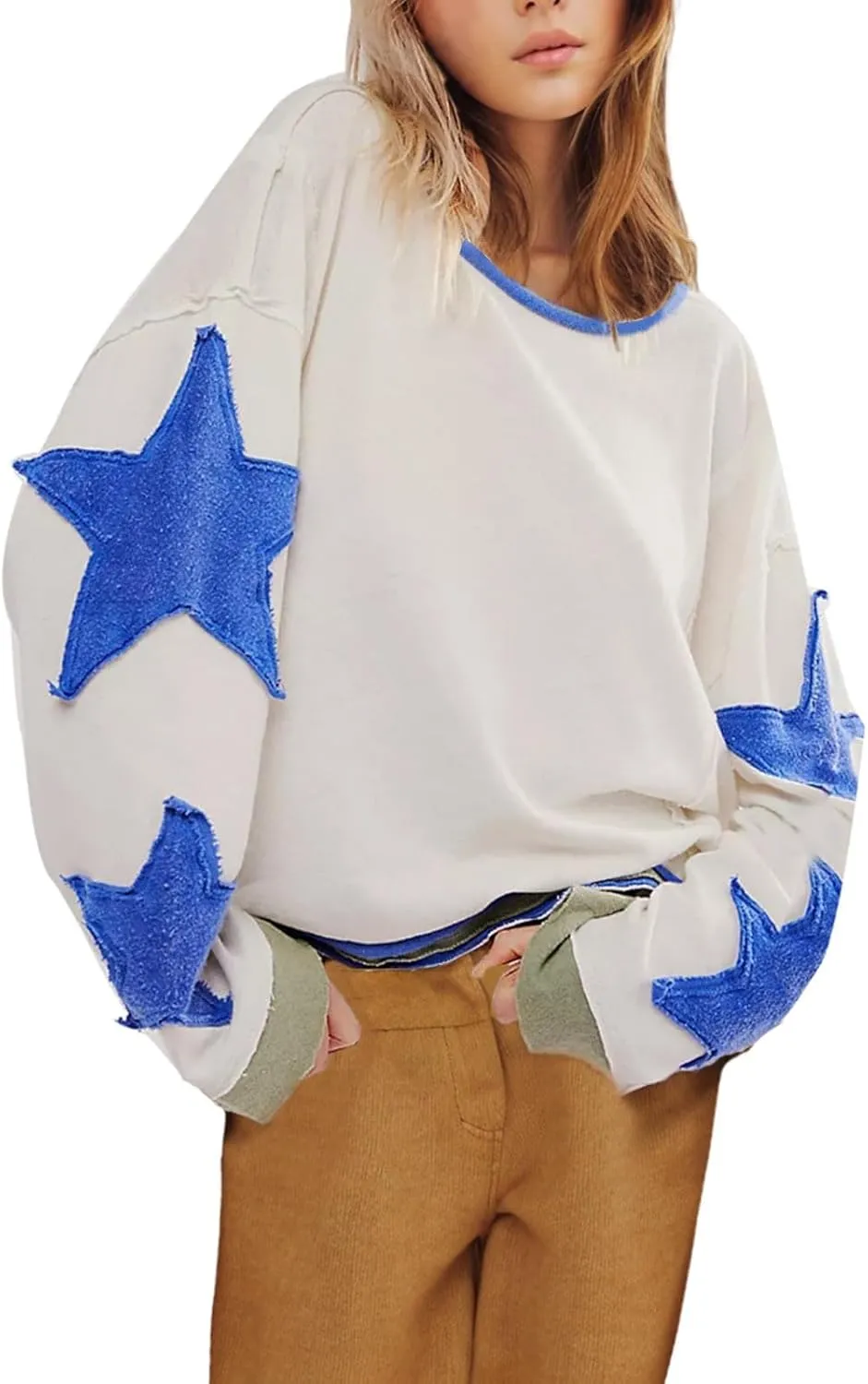 Oversized Sweatshirts For Women Crewneck Long Sleeve Casual Pullover Color Block Hoodie Tops Y2K Fall Clothes