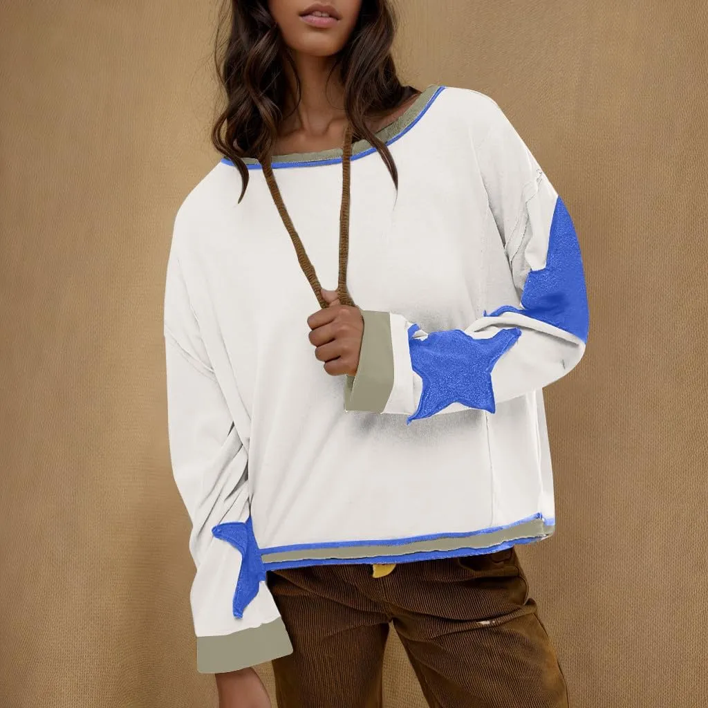 Oversized Sweatshirts For Women Crewneck Long Sleeve Casual Pullover Color Block Hoodie Tops Y2K Fall Clothes