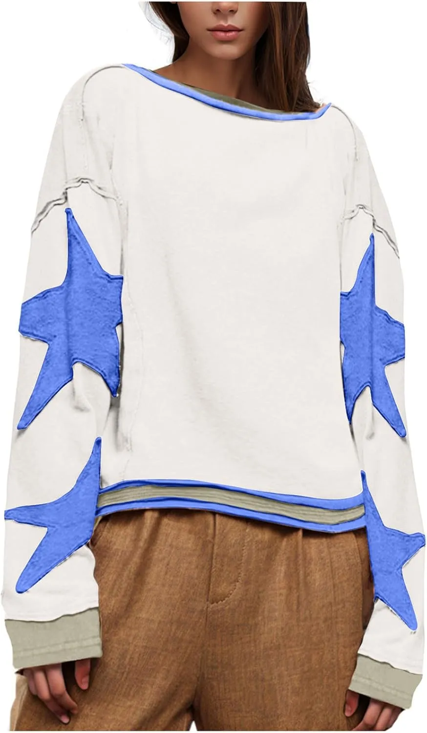 Oversized Sweatshirts For Women Crewneck Long Sleeve Casual Pullover Color Block Hoodie Tops Y2K Fall Clothes