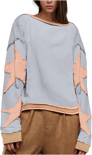 Oversized Sweatshirts For Women Crewneck Long Sleeve Casual Pullover Color Block Hoodie Tops Y2K Fall Clothes
