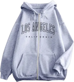 Oversized Sweatshirts for Women Zip Up Hoodies Letter Print Long Sleeve Baggy Tops Trendy Vintage Casual Y2K Clothes