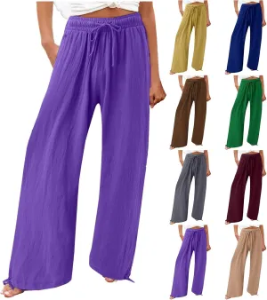 Palazzo Pants for Women Drawstring High Waist Summer Casual Boho Pants Straight Wide Leg Plus Size Loose Fit Trousers
