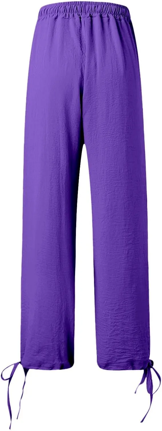 Palazzo Pants for Women Drawstring High Waist Summer Casual Boho Pants Straight Wide Leg Plus Size Loose Fit Trousers