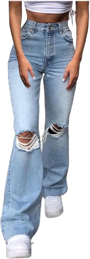 Pants Mid Denim Womens Pants Trousers Casual Waisted Lace Jeans Up Women's Jeans Pants Jeans for Women Trendy Plus