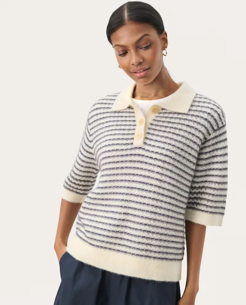 Part Two Nivi Cream Striped Short Sleeve Knit