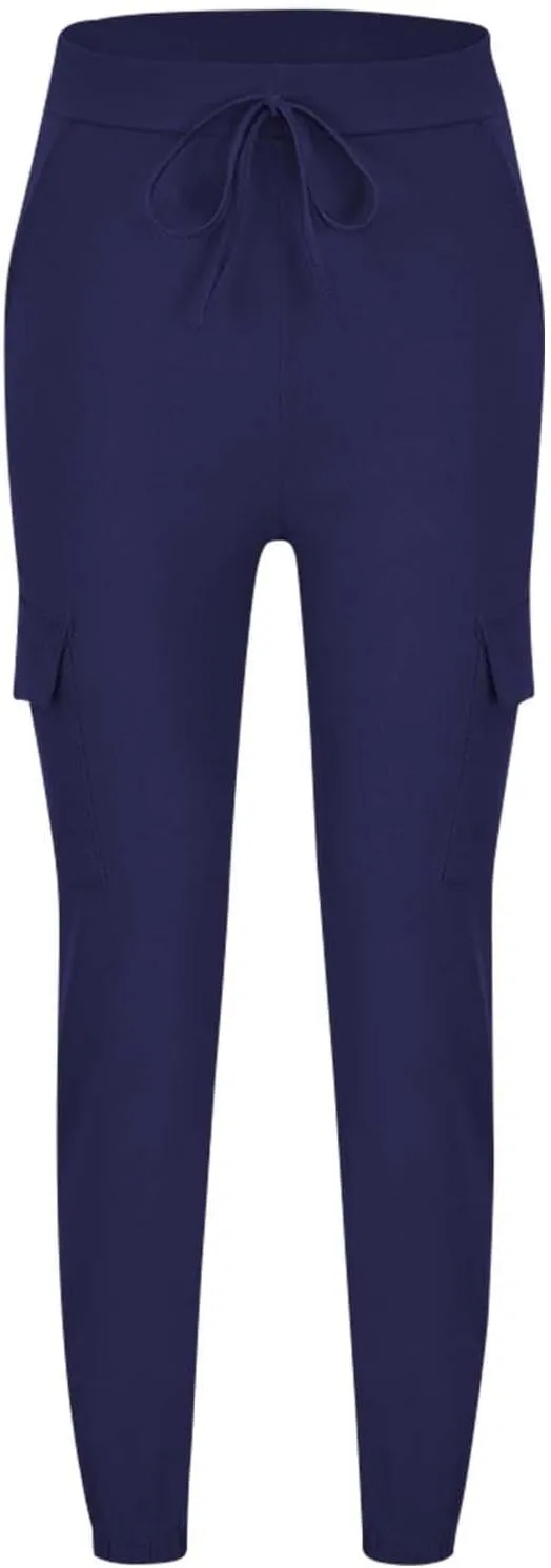 Petite Cargo Pants for Women Drawstring Elastic High Waist Lounge Cropped Pants Solid Color Baggy Comfy Trousers with Pocket