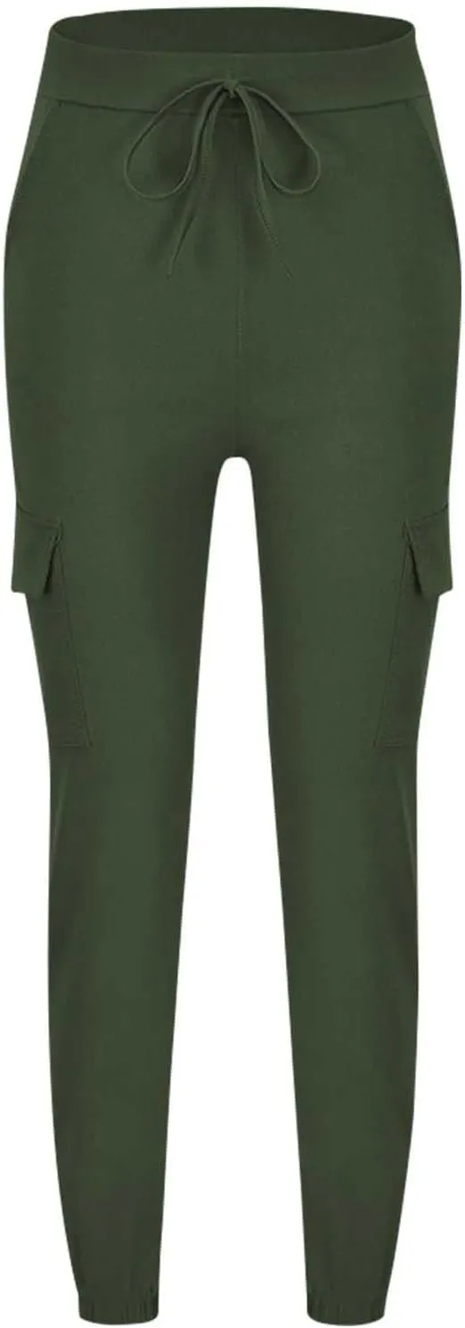 Petite Cargo Pants for Women Drawstring Elastic High Waist Lounge Cropped Pants Solid Color Baggy Comfy Trousers with Pocket