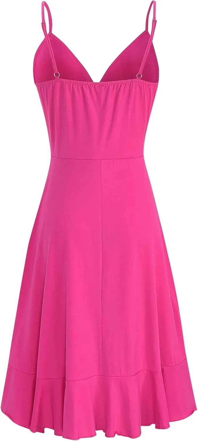 PETYCZEN Mini Dresses for Women Summer Sexy V Neck Sleeveless Wrap Slip Dress Casual Spaghetti Strap Ruffle Dress Sundresses