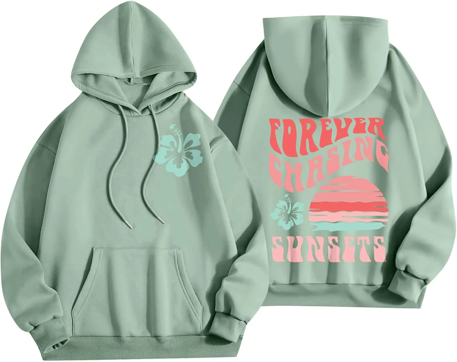 Pink Palm Puff Hoodie Sweatshirt for Women Oversized Graphic Hoodies Hooded Neck Pullover Sweater Fall Outfits 2024