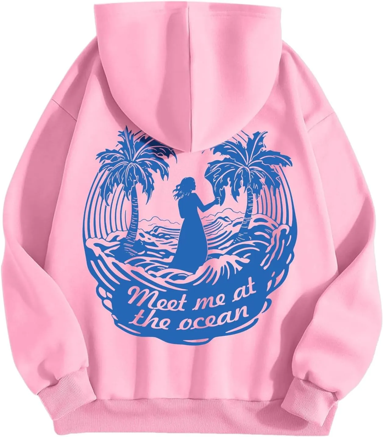 Pink Pom Puff Oversized Hoodies for Women, Teen Girls Preppy Sweatshirt Long Sleeve Y2K Graphic Tees with Pockets