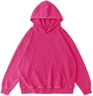 Pooyikoi Men's Acid Wash Hoodie Oversized Vintage Solid Basic Hoodie Pullover Sweatshirt Streetwear Women Couples