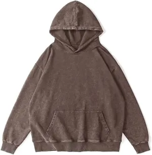 Pooyikoi Men's Acid Wash Hoodie Oversized Vintage Solid Basic Hoodie Pullover Sweatshirt Streetwear Women Couples