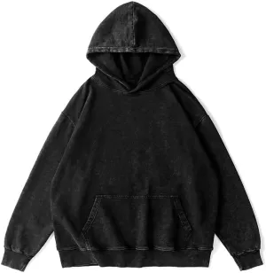 Pooyikoi Men's Acid Wash Hoodie Oversized Vintage Solid Basic Hoodie Pullover Sweatshirt Streetwear Women Couples