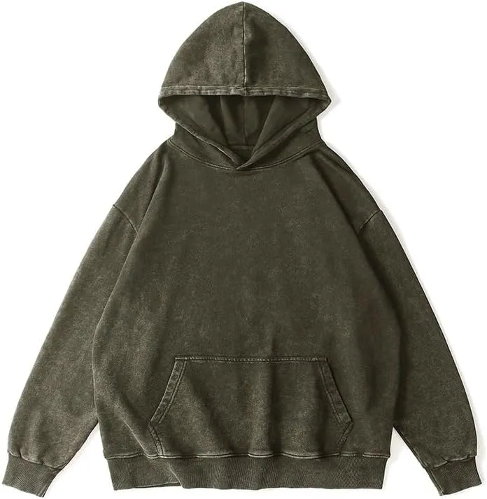 Pooyikoi Men's Acid Wash Hoodie Oversized Vintage Solid Basic Hoodie Pullover Sweatshirt Streetwear Women Couples