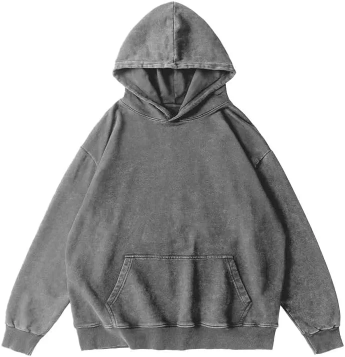 Pooyikoi Men's Acid Wash Hoodie Oversized Vintage Solid Basic Hoodie Pullover Sweatshirt Streetwear Women Couples