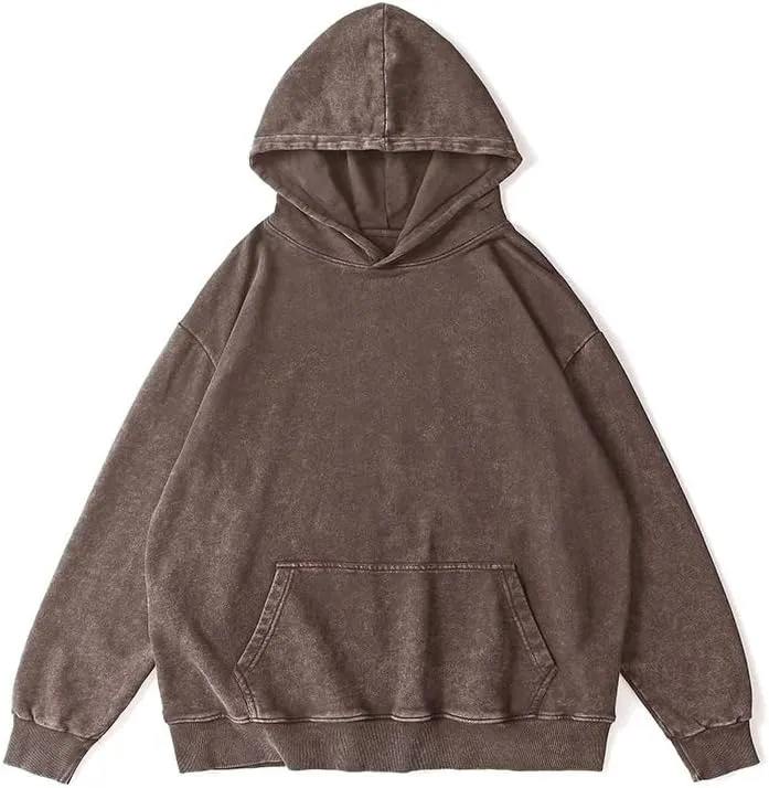 Pooyikoi Men's Acid Wash Hoodie Oversized Vintage Solid Basic Hoodie Pullover Sweatshirt Streetwear Women Couples
