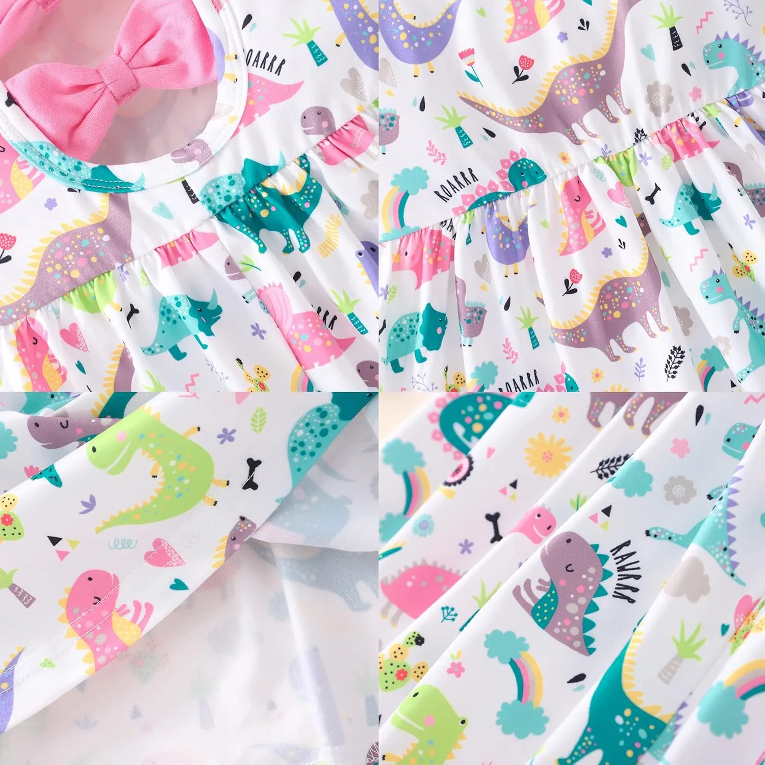 Popshion Toddler Summer Dresses for Girls Leopard Print Dress Back Bowknot Dress Dinosaur Clothes Kids Sleeveless Sundress