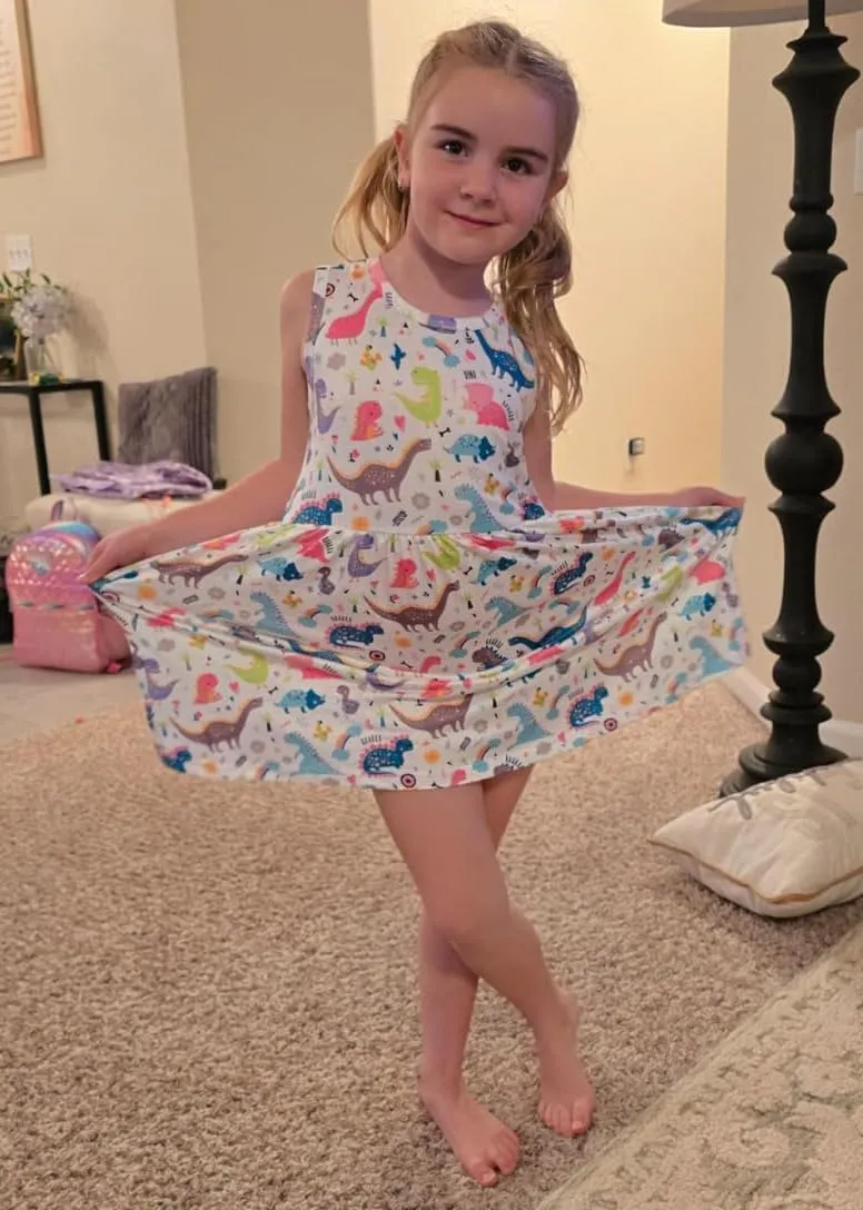 Popshion Toddler Summer Dresses for Girls Leopard Print Dress Back Bowknot Dress Dinosaur Clothes Kids Sleeveless Sundress