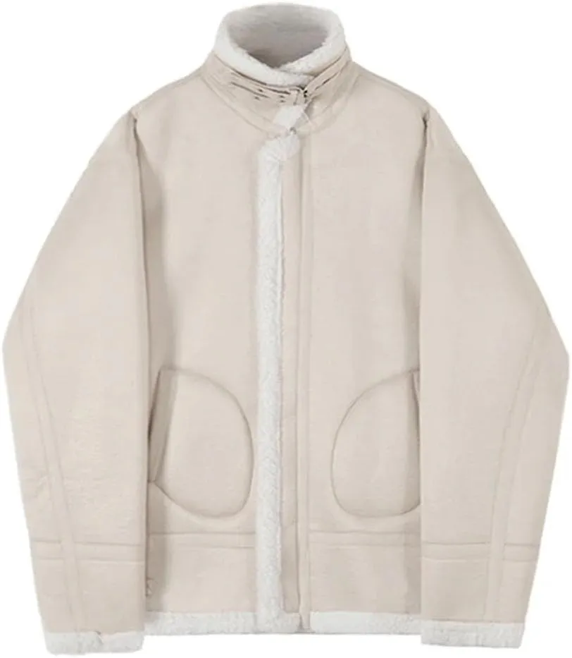 Pulcykp Men Motorcycle Loose Casual Coats Warm Cotton-Padded Jackets Stand Collar Overcoats