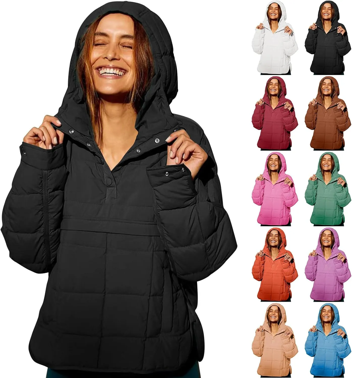 Quilted Jackets for Women Lightweight Puffer Jacket Oversized Puffer Pullover Dolman Hoodies Jacket Long Sleeve Coat