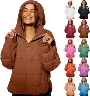 Quilted Jackets for Women Lightweight Puffer Jacket Oversized Puffer Pullover Dolman Hoodies Jacket Long Sleeve Coat