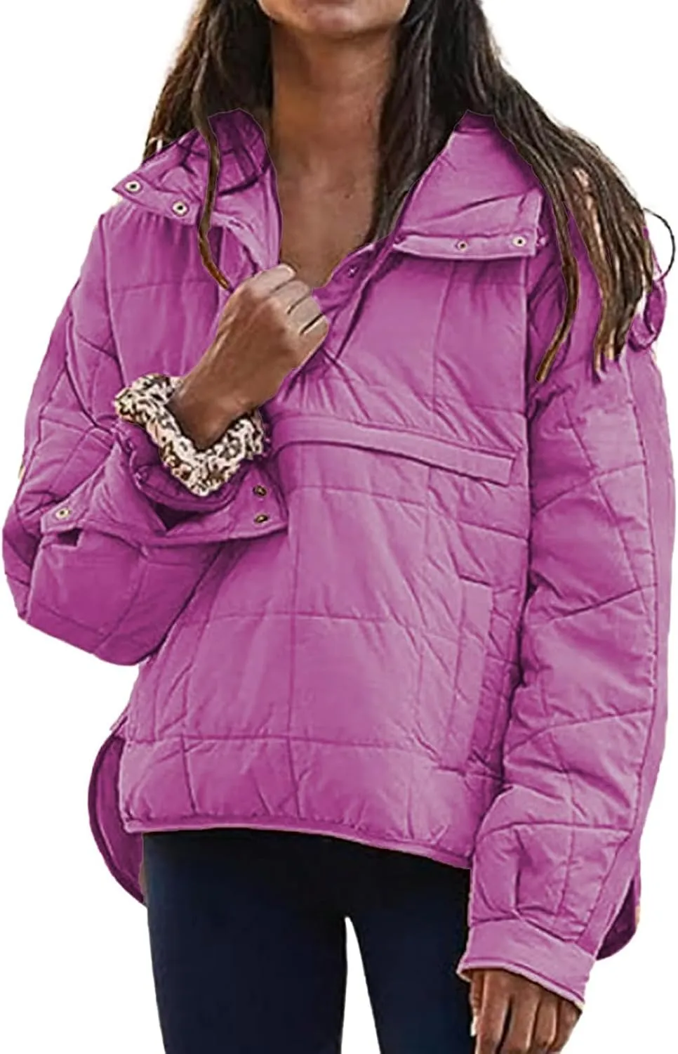 Quilted Jackets for Women Lightweight Puffer Jacket Oversized Puffer Pullover Dolman Hoodies Jacket Long Sleeve Coat