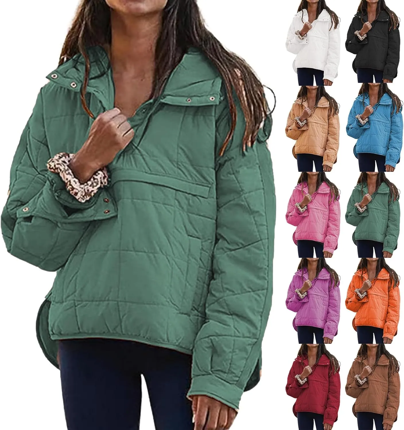 Quilted Jackets for Women Lightweight Puffer Jacket Oversized Puffer Pullover Dolman Hoodies Jacket Long Sleeve Coat