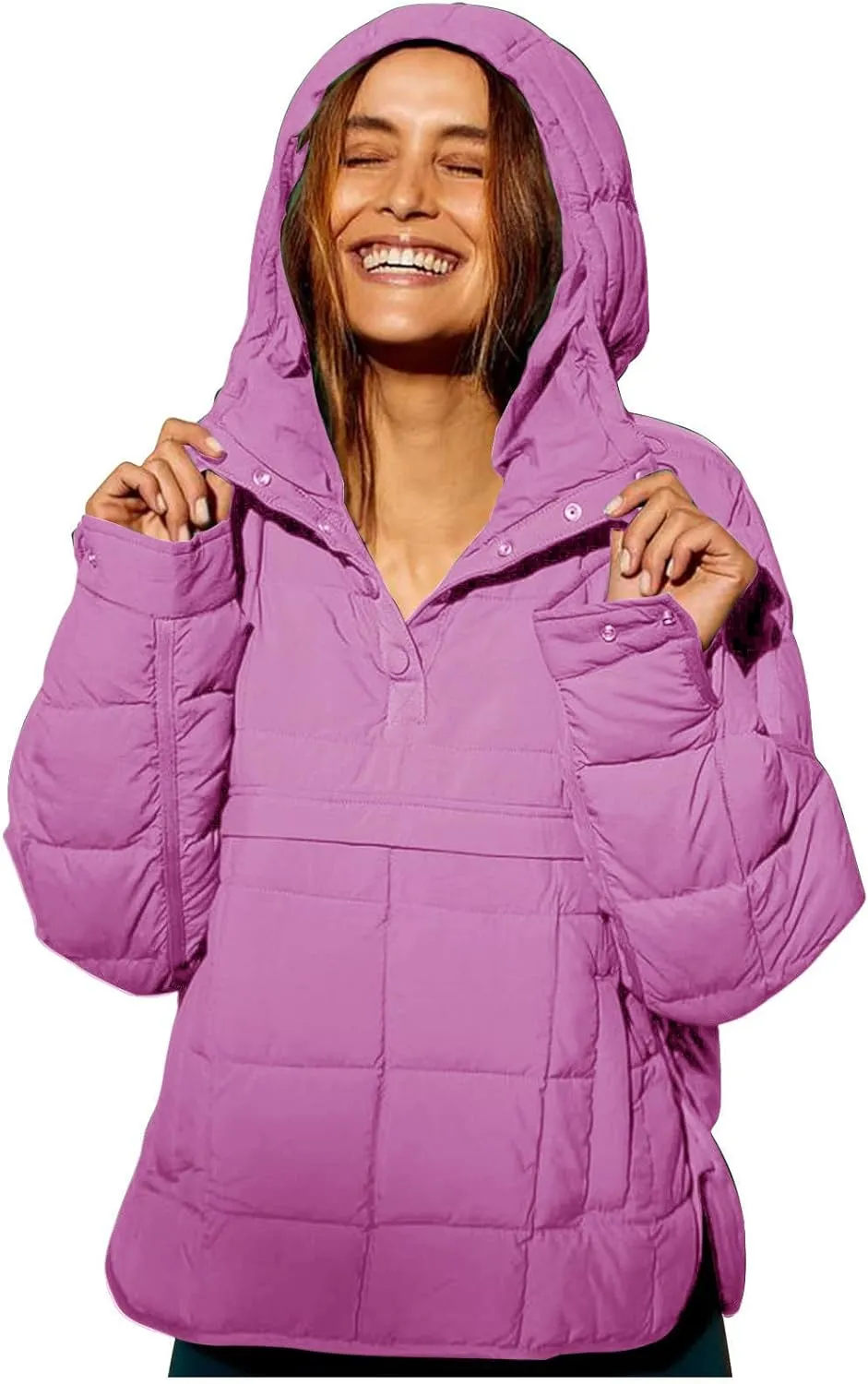 Quilted Jackets for Women Lightweight Puffer Jacket Oversized Puffer Pullover Dolman Hoodies Jacket Long Sleeve Coat