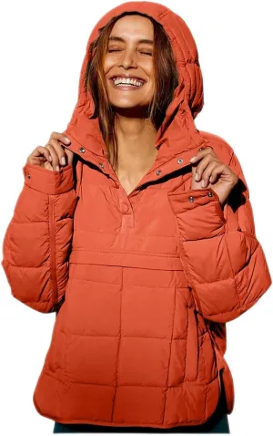 Quilted Jackets for Women Lightweight Puffer Jacket Oversized Puffer Pullover Dolman Hoodies Jacket Long Sleeve Coat