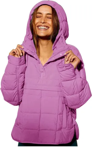 Quilted Jackets for Women Lightweight Puffer Jacket Oversized Puffer Pullover Dolman Hoodies Jacket Long Sleeve Coat