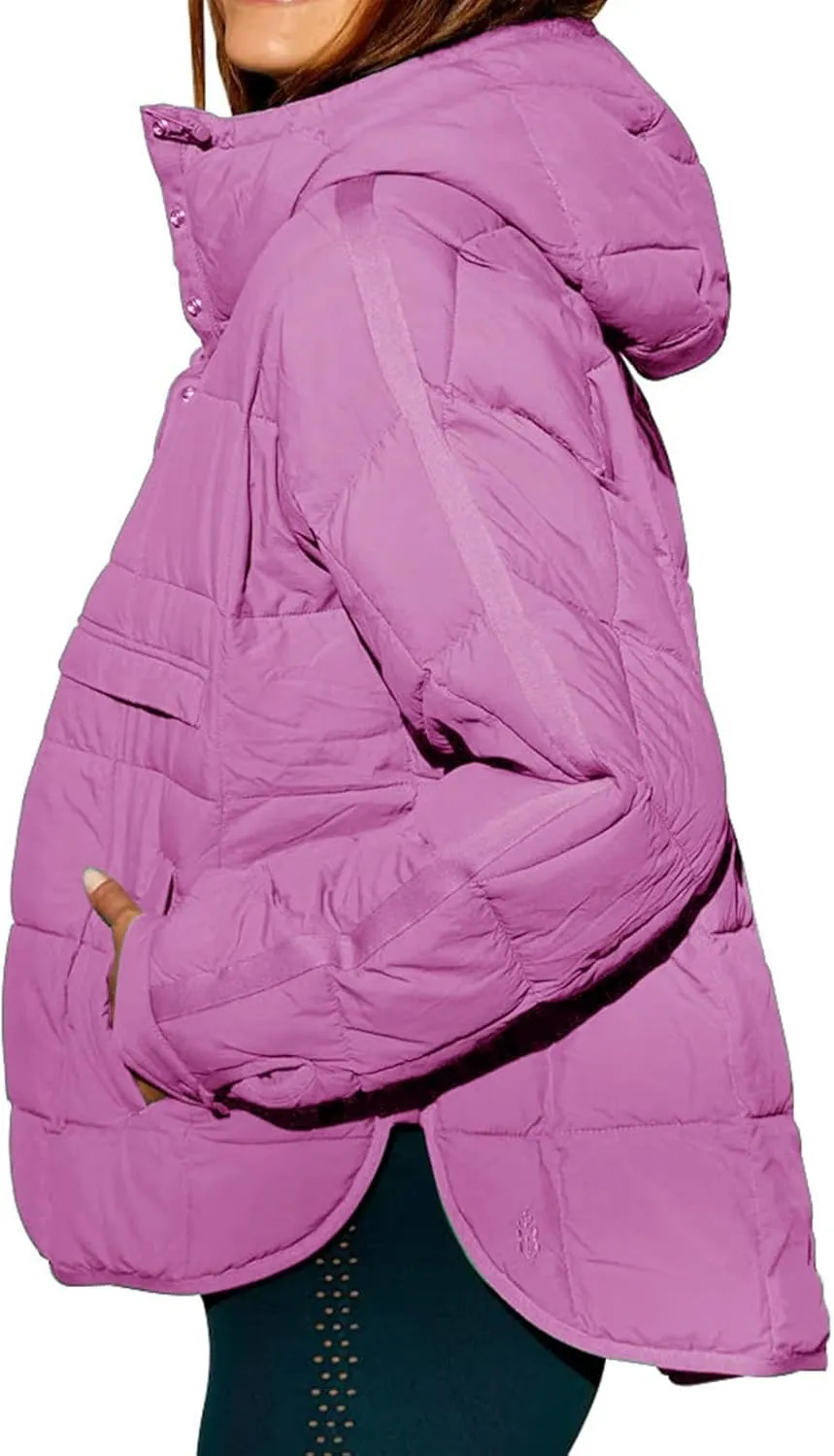 Quilted Jackets for Women Lightweight Puffer Jacket Oversized Puffer Pullover Dolman Hoodies Jacket Long Sleeve Coat