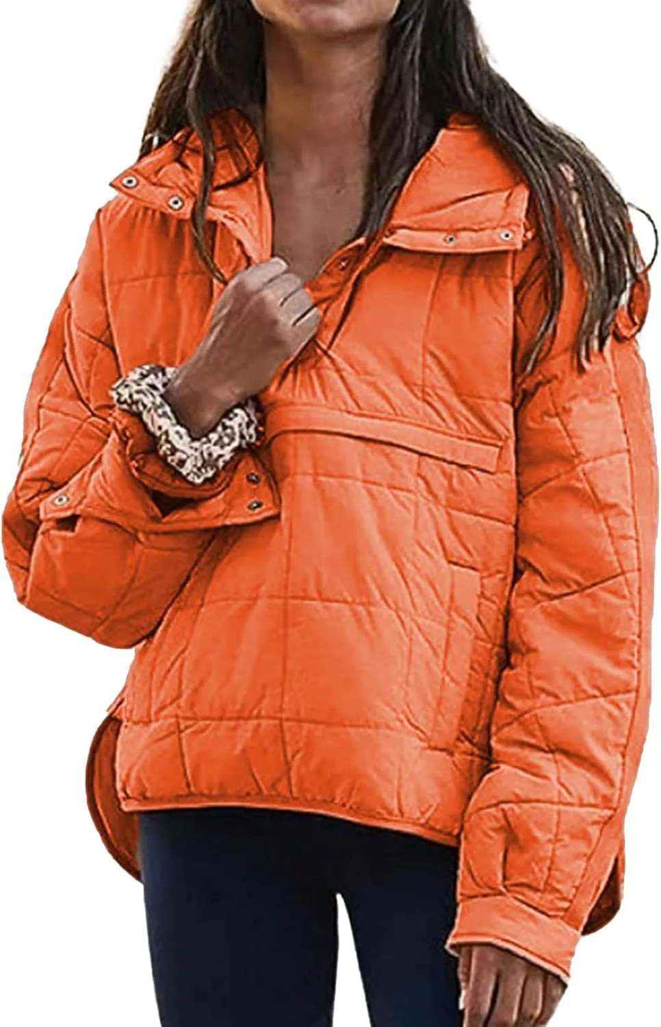Quilted Jackets for Women Lightweight Puffer Jacket Oversized Puffer Pullover Dolman Hoodies Jacket Long Sleeve Coat