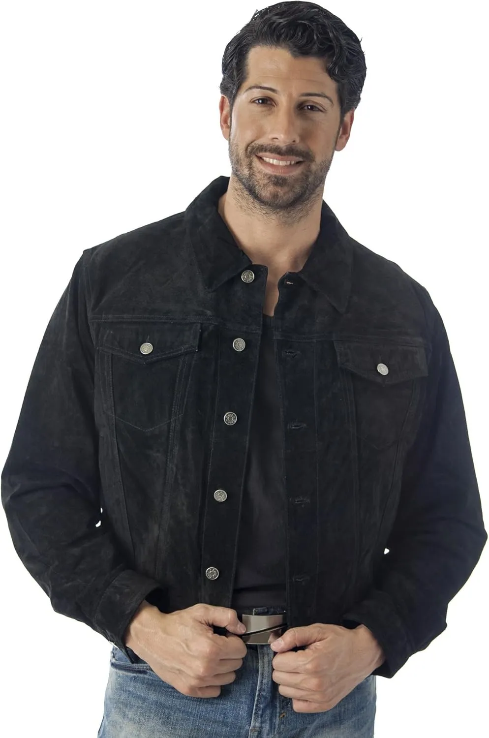 REED Men's Western Jean Style Suede Leather Shirt Jacket