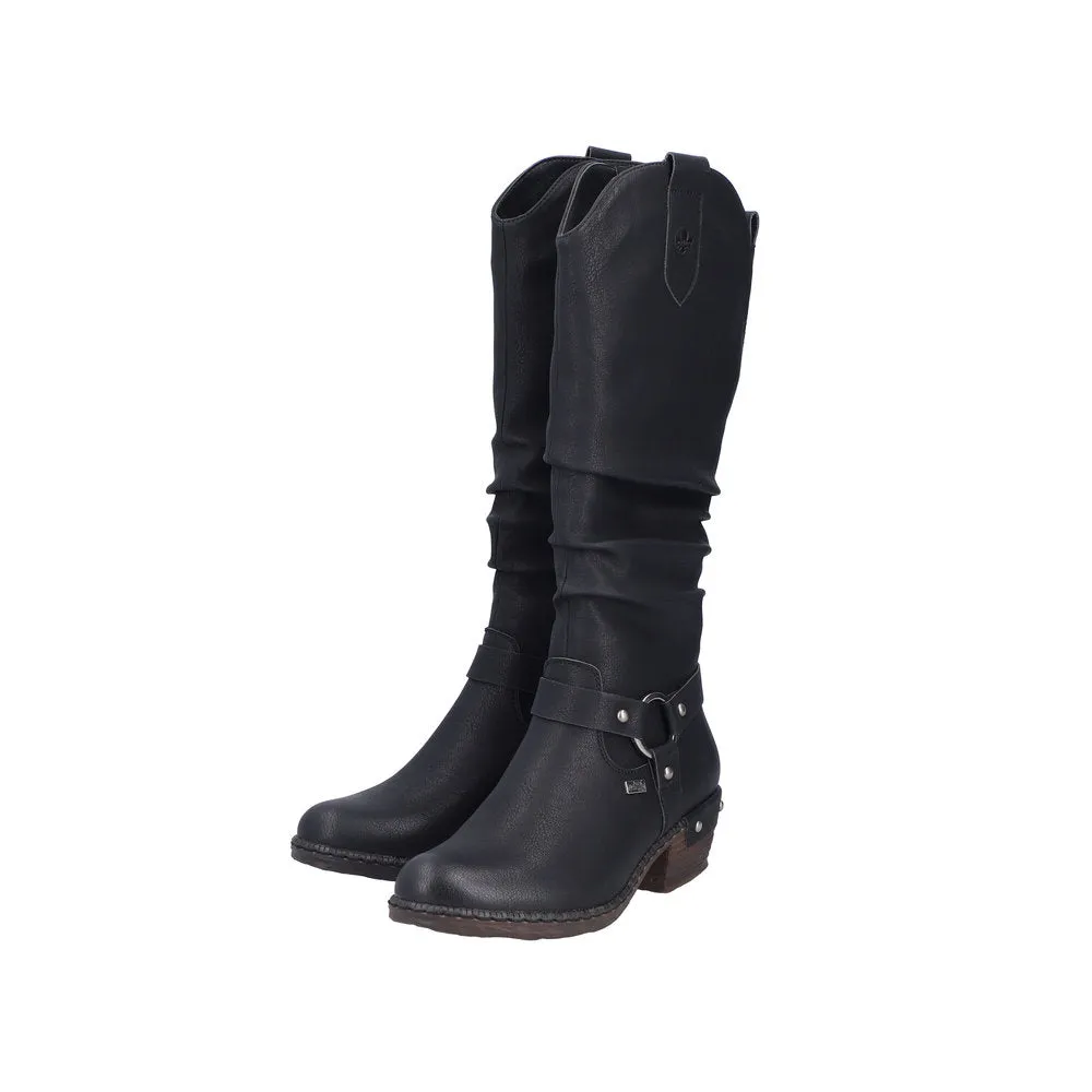 Rieker 93670-00 Ladies Black Water Resistant Side Zip Knee High Boots