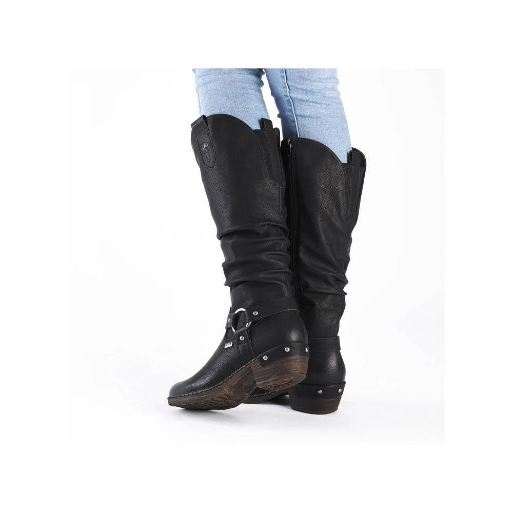 Rieker 93670-00 Ladies Black Water Resistant Side Zip Knee High Boots