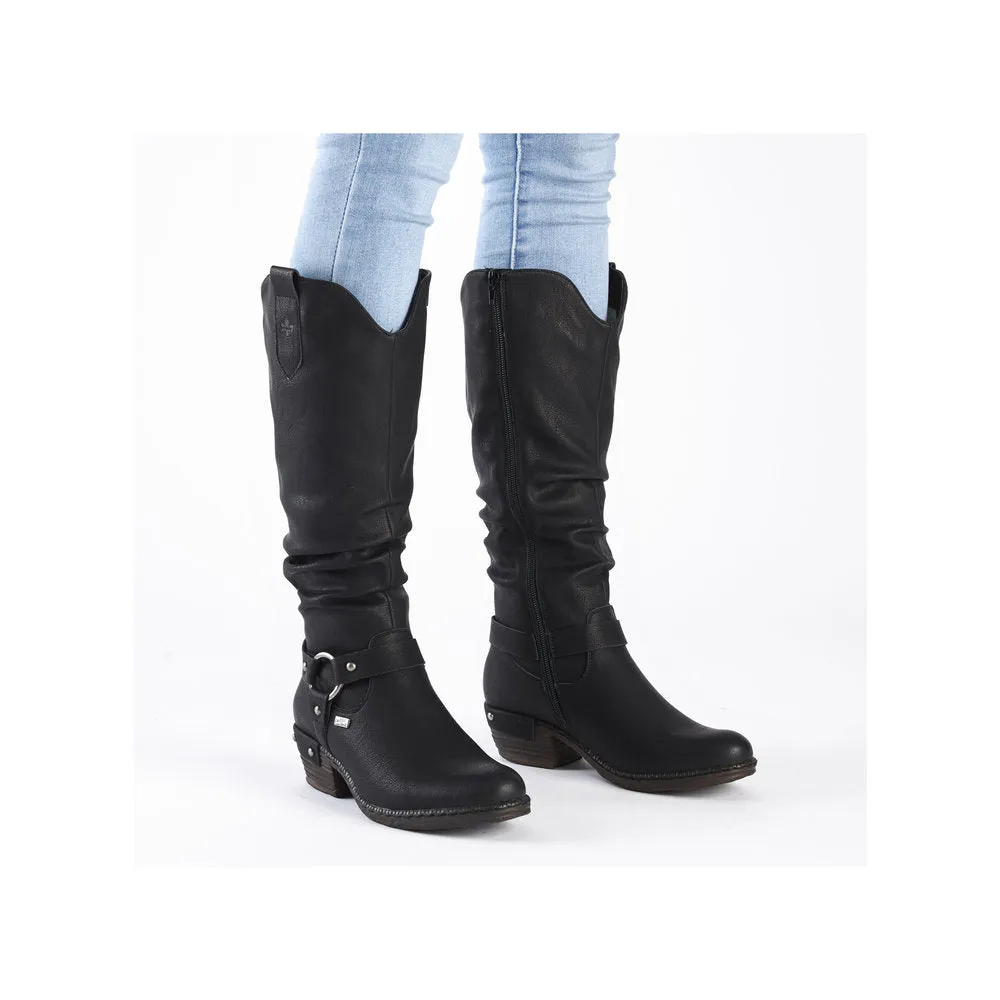 Rieker 93670-00 Ladies Black Water Resistant Side Zip Knee High Boots