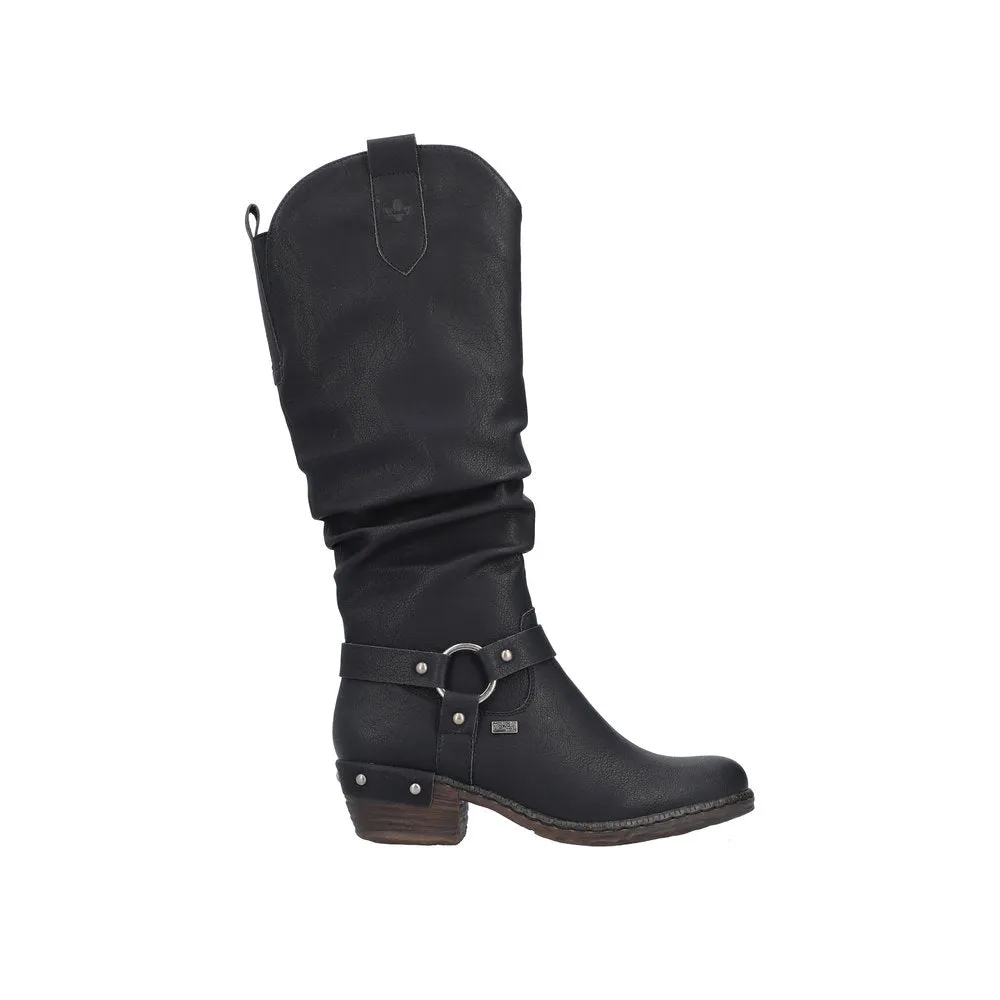 Rieker 93670-00 Ladies Black Water Resistant Side Zip Knee High Boots
