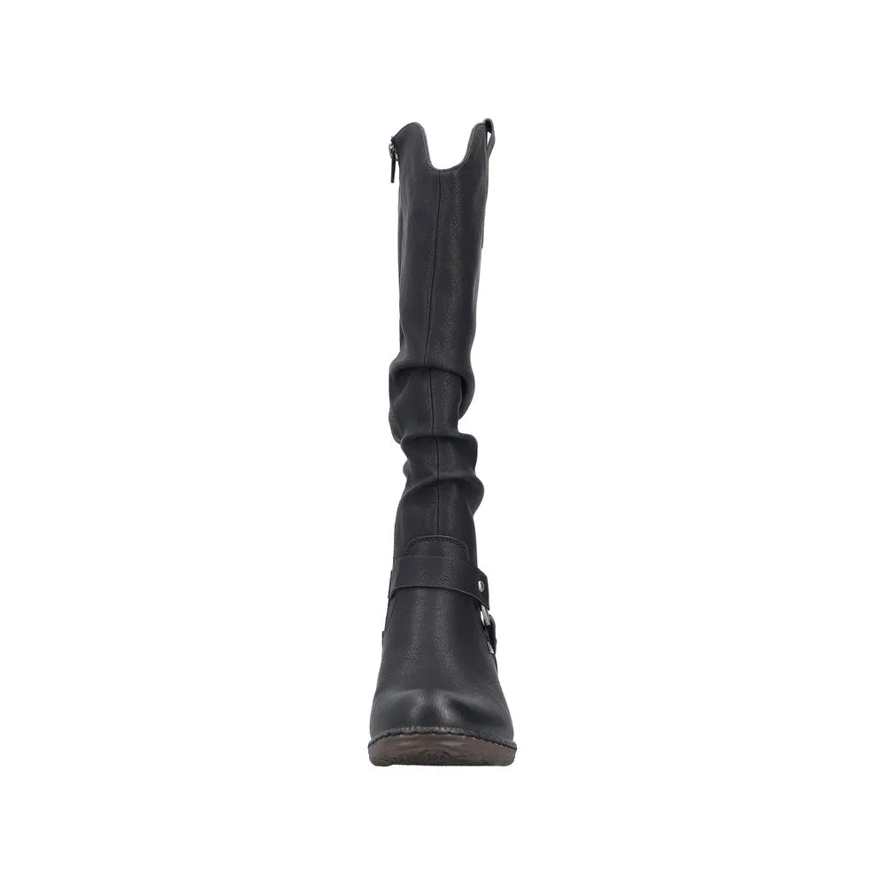 Rieker 93670-00 Ladies Black Water Resistant Side Zip Knee High Boots