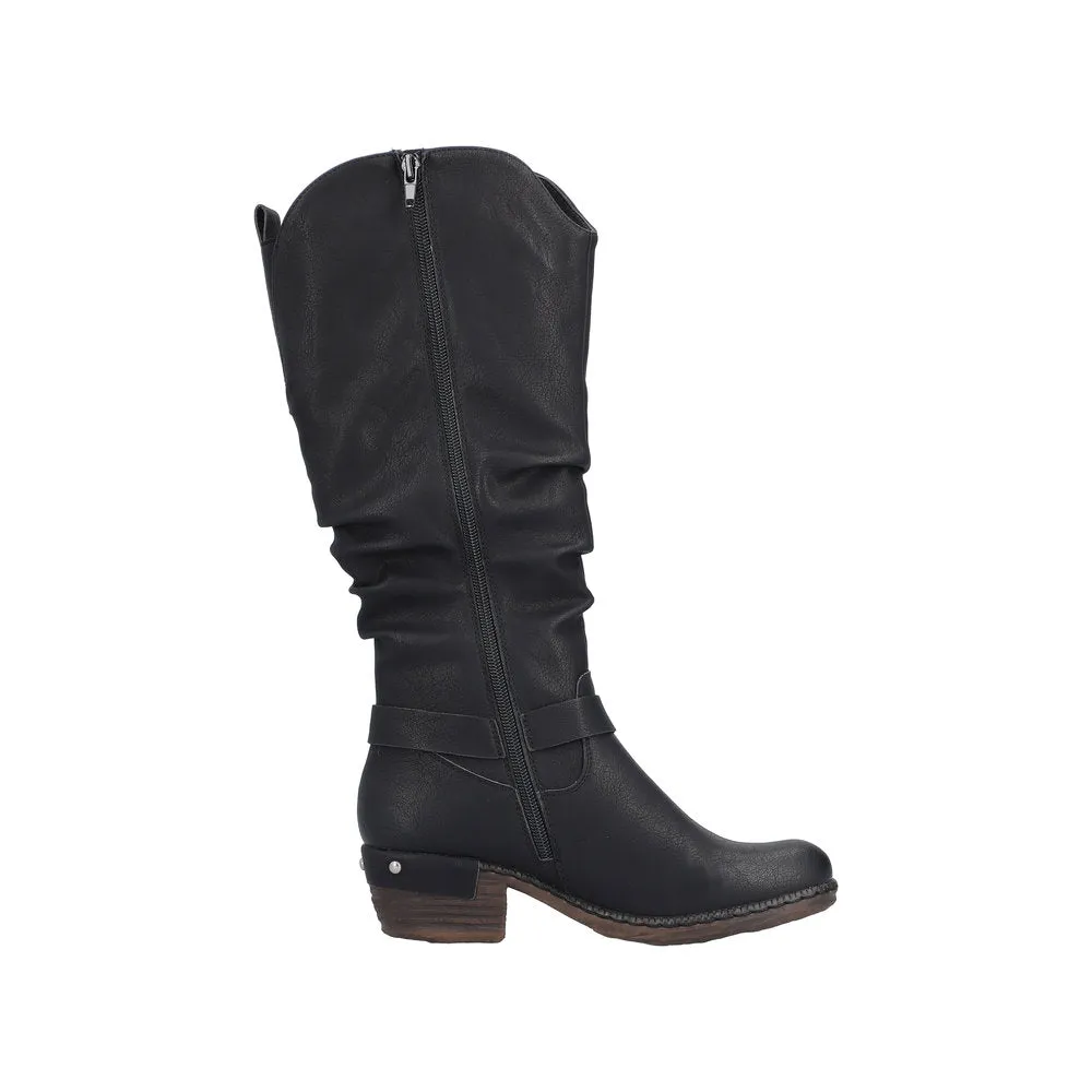 Rieker 93670-00 Ladies Black Water Resistant Side Zip Knee High Boots