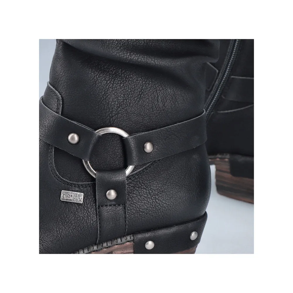 Rieker 93670-00 Ladies Black Water Resistant Side Zip Knee High Boots