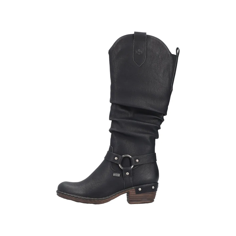 Rieker 93670-00 Ladies Black Water Resistant Side Zip Knee High Boots