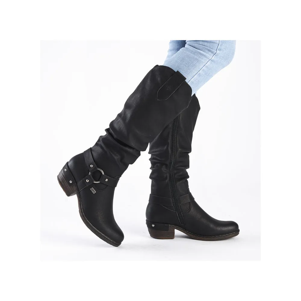 Rieker 93670-00 Ladies Black Water Resistant Side Zip Knee High Boots