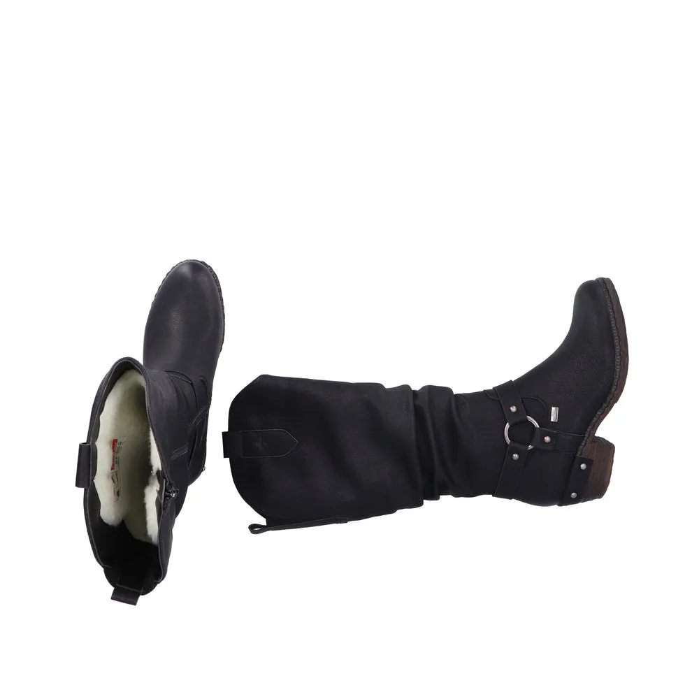 Rieker 93670-00 Ladies Black Water Resistant Side Zip Knee High Boots
