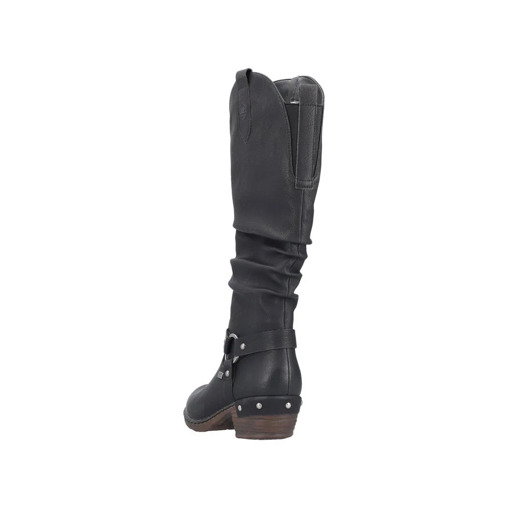 Rieker 93670-00 Ladies Black Water Resistant Side Zip Knee High Boots