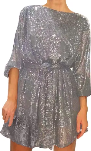Rvidbe Women Sequin Midi Dress 2024 Fashion Casual Long Sleeve Sparkly Dress Wedding Guest Plus Size Formal Sexy Club Dresses