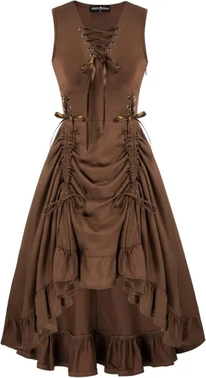 Scarlet Darkness Renaissance Steampunk Dress Lace Up High Low Dress Pirate Costume