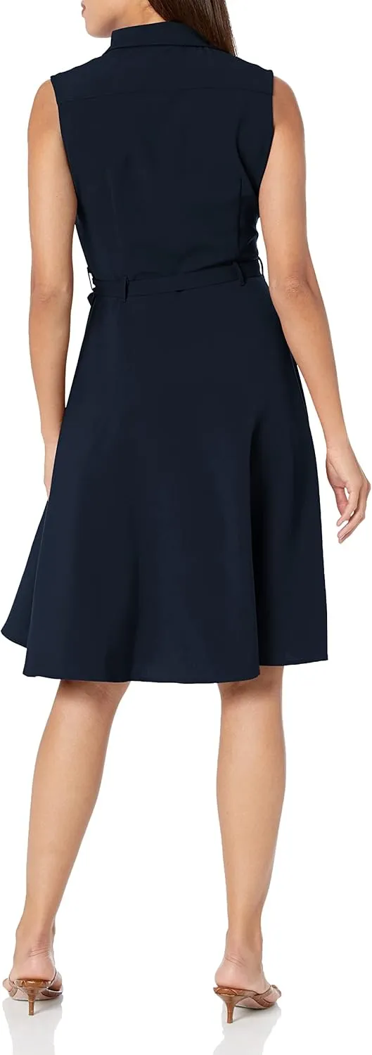 Sharagano Women's Sleeveless Button Front Shirt Dress with Sweep