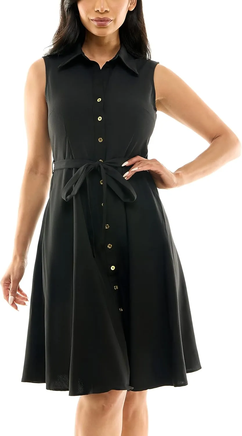 Sharagano Women's Sleeveless Button Front Shirt Dress with Sweep
