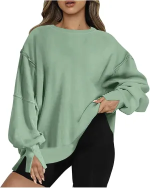 SMIDOW Womens Oversized Crewneck Sweatshirts Hoodies Fall 2023 Fashion Warm Y2k Clothes Casual Slit Sloucthy Pullover Tops