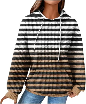 SMIDOW Womens Oversized Hoodies Gradient Color Striped Fall Fashion Pullover Tops Casual Drawstring Hooded Sweatshirts
